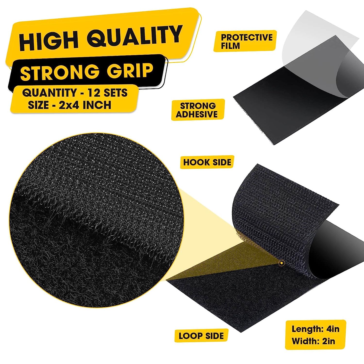 Doslola 12 Sets 2x4 Inch Hook and Loop Strips with Adhesive, Strong Back Adhesive Fasteners Mounting Tape for Home Office School Organization, Crafting, Home Improvement Decorating - Image 2